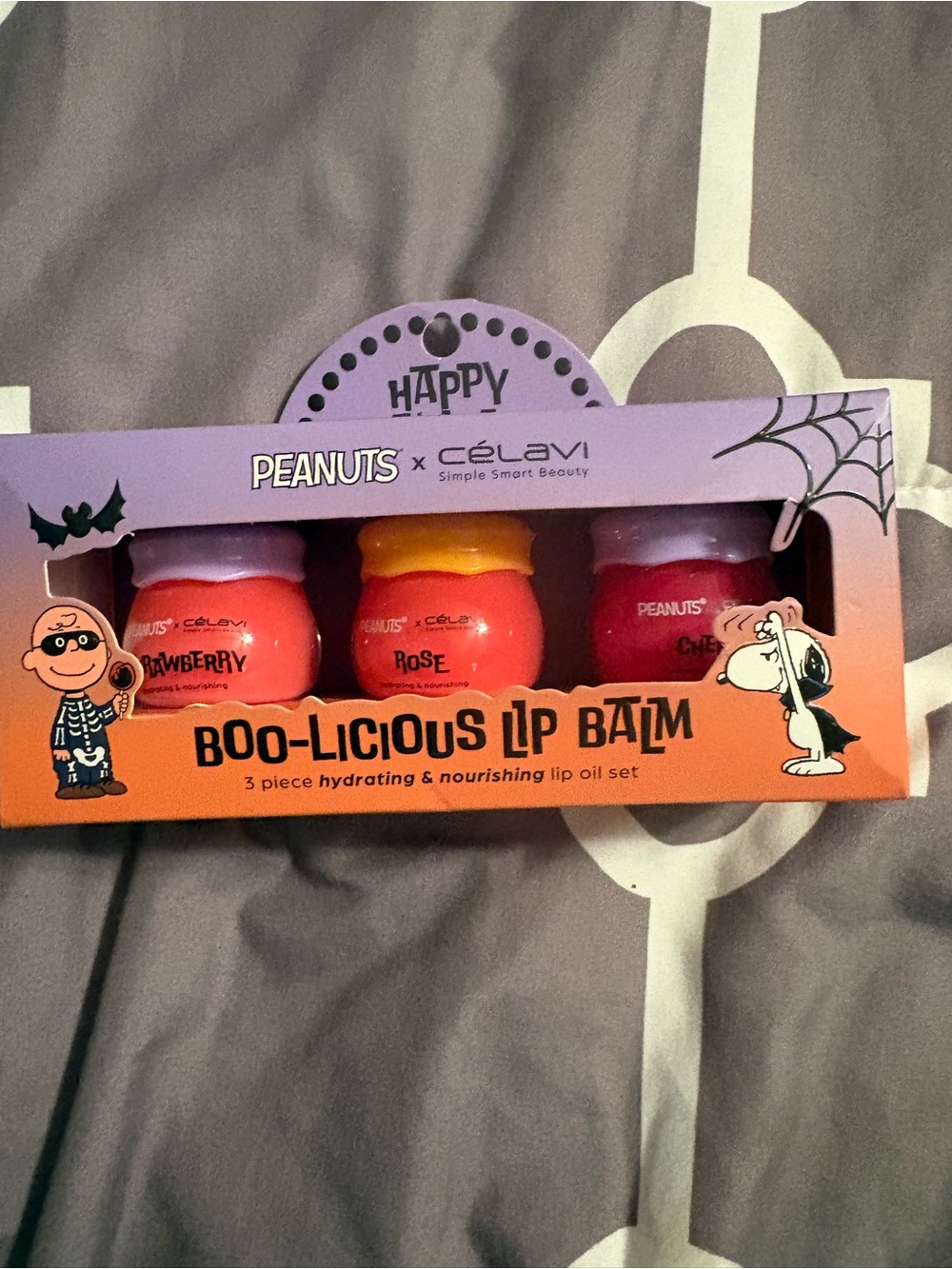 Célavi x Peanuts Boo-Licious Hydrating Lip Balm Trio - Pink, Orange, Red